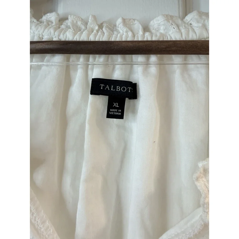 Talbots Women's XL White Eyelet Embroidered Peasant Blouse Ruffle Boho Top - Picture 4 of 6